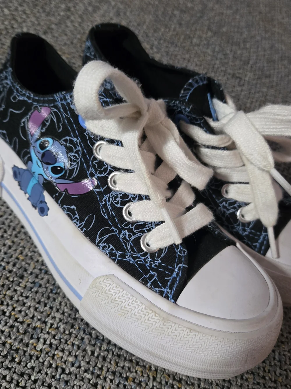 Disney Black Sneakers with Blue Stitching and White Laces